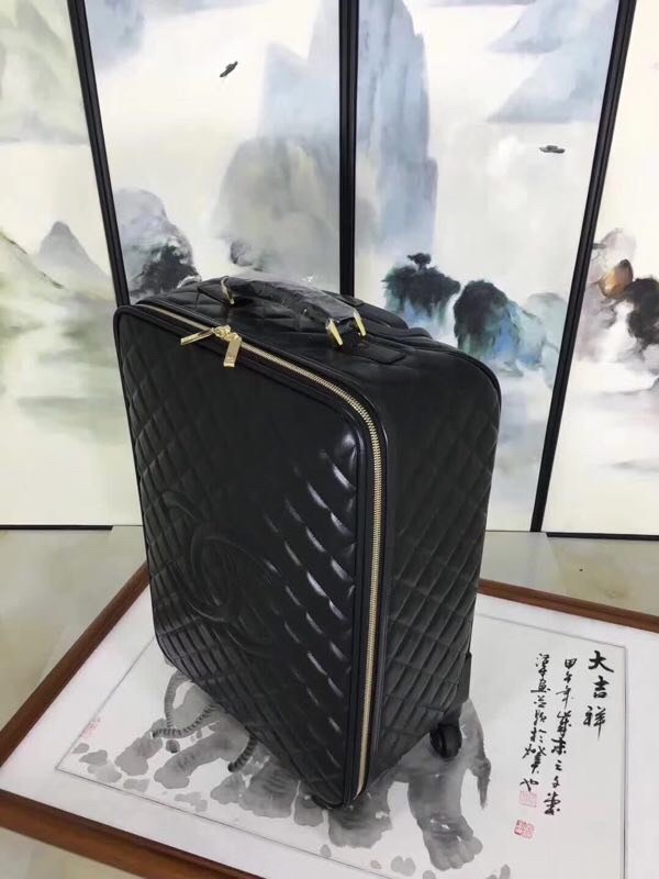 chanel小香爆新款拉杆箱 香奈兒黑色全皮行李箱 gdx1155